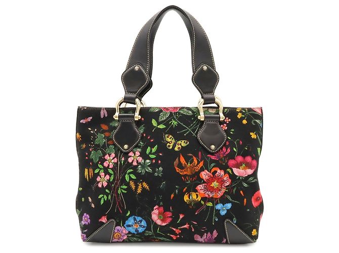 Gucci Flora Tote Bag Black Multi Color Canvas and Leather Multiple colors - view 2