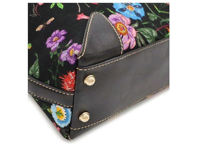 Gucci Flora Tote Bag Black Multi Color Canvas and Leather Multiple colors - view 4