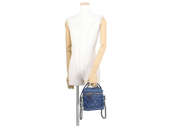 Bolsa de ombro Chanel Matelassé em denim Azul marinho - vista 4