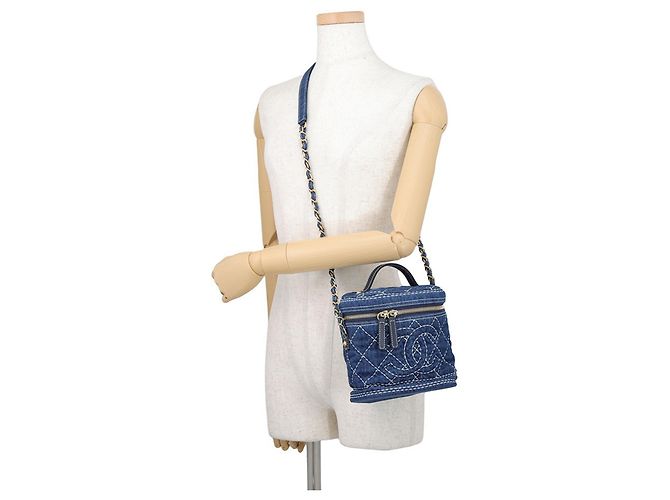 Bolsa de ombro Chanel Matelassé em denim Azul marinho - vista 5