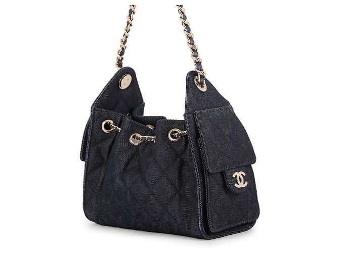 Sac à épaule mini à chaîne en denim Chanel Noir - vue 2