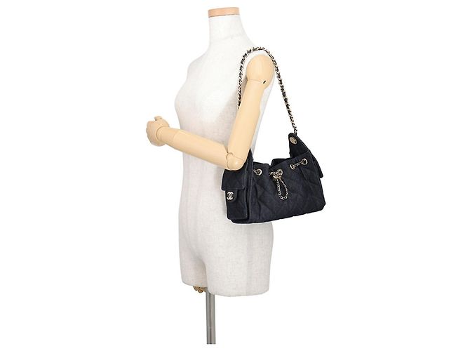 Sac à épaule mini à chaîne en denim Chanel Noir - vue 4