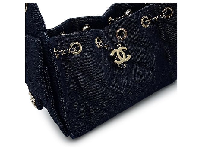 Sac à épaule mini à chaîne en denim Chanel Noir - vue 8