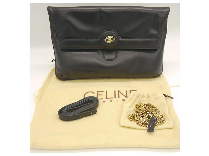 Céline Pochette Celine Blazon en cuir Noir - vue 14