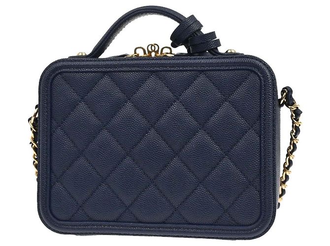 Chanel Filigree Vanity Case Quilted Caviar Medium Marineblau - Ansicht 2