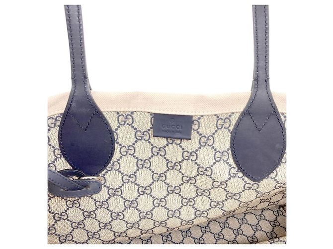 Gucci Canvas Logo Tote Bag Beige Marineblau - Ansicht 6