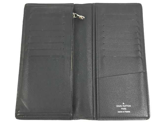 Louis Vuitton Taiga Portefeuille Brazza Bicolor Long Wallet Nero Blu - vista 9