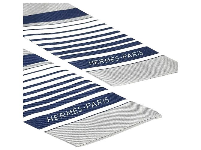 Hermès Set di foulard Twilly Bandeau HERMES Bianco Blu navy - vista 11