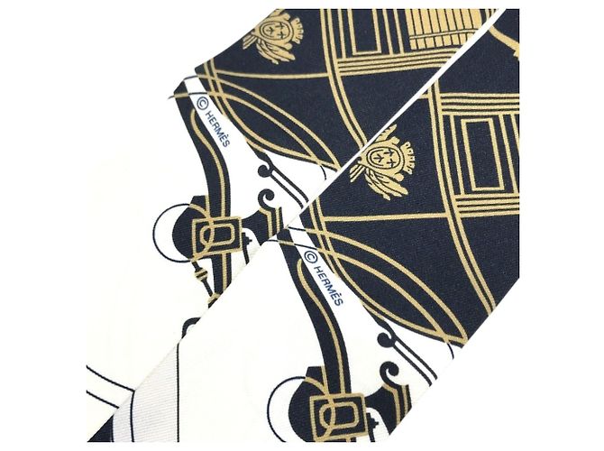 Hermès Set di foulard Twilly Bandeau HERMES Bianco Blu navy - vista 12