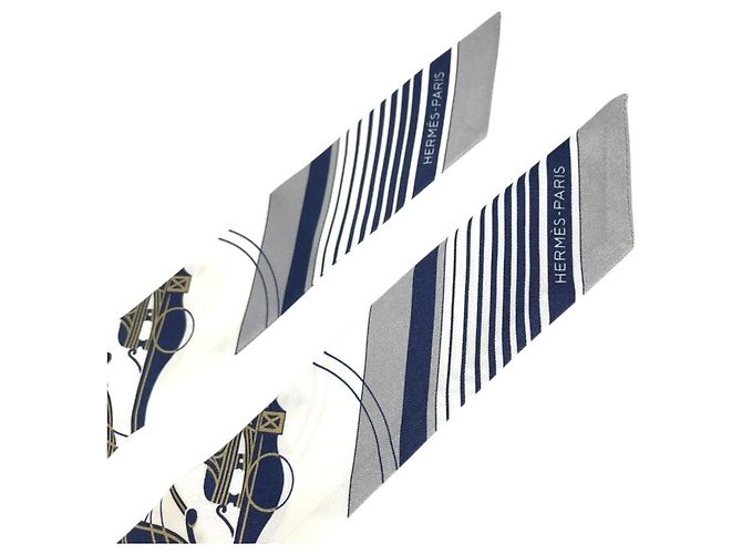 Hermès Set di foulard Twilly Bandeau HERMES Bianco Blu navy - vista 2