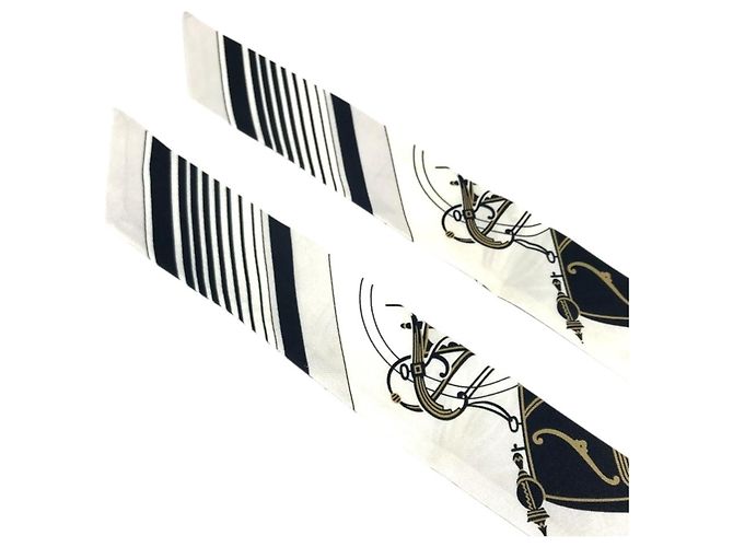 Hermès Set di foulard Twilly Bandeau HERMES Bianco Blu navy - vista 5