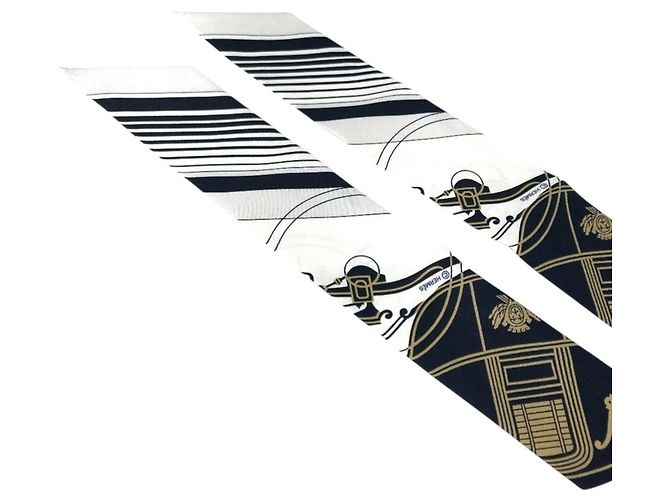 Hermès Set di foulard Twilly Bandeau HERMES Bianco Blu navy - vista 6