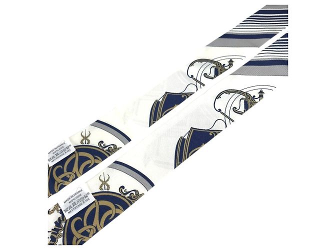 Hermès Set di foulard Twilly Bandeau HERMES Bianco Blu navy - vista 8