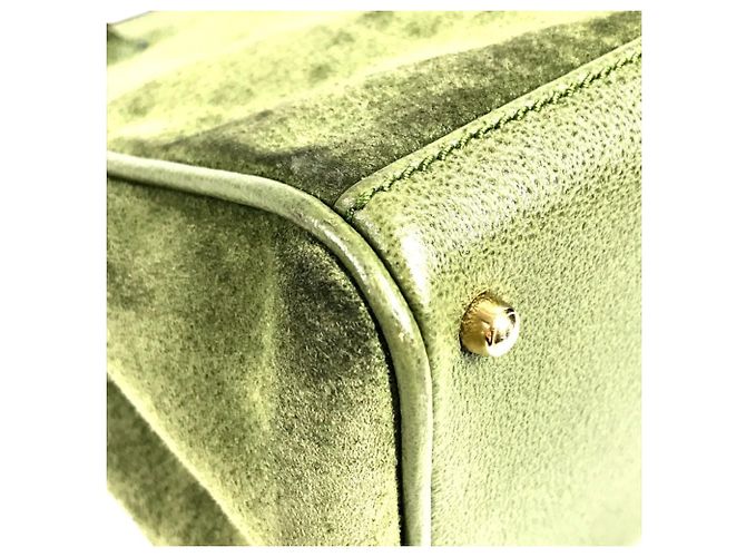 Borsa a spalla Gucci Vintage Bamboo in camoscio Verde - vista 10