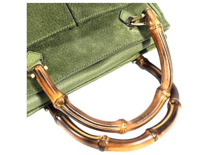 Borsa a spalla Gucci Vintage Bamboo in camoscio Verde - vista 12