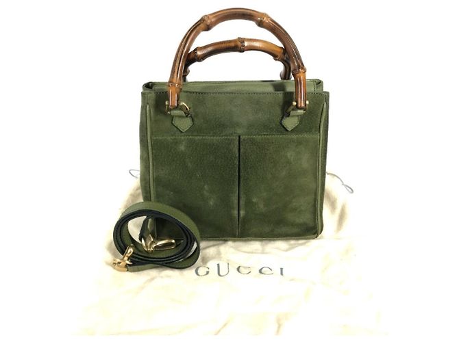 Borsa a spalla Gucci Vintage Bamboo in camoscio Verde - vista 4