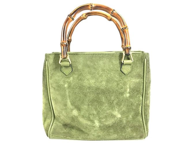 Borsa a spalla Gucci Vintage Bamboo in camoscio Verde - vista 5