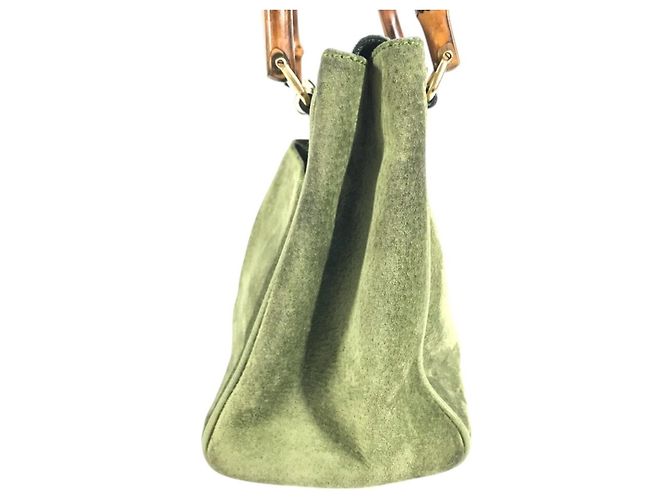 Borsa a spalla Gucci Vintage Bamboo in camoscio Verde - vista 6