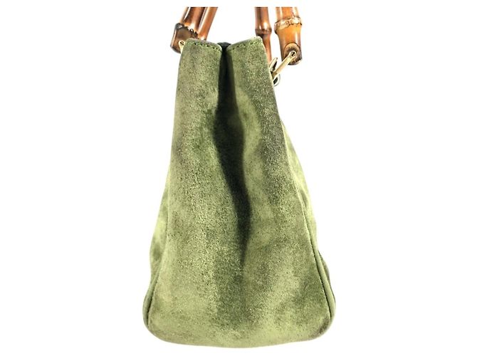Borsa a spalla Gucci Vintage Bamboo in camoscio Verde - vista 7