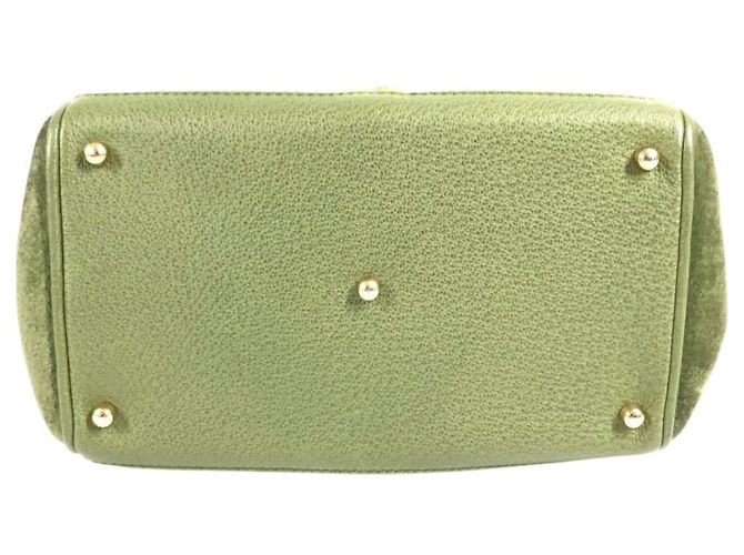 Borsa a spalla Gucci Vintage Bamboo in camoscio Verde - vista 8