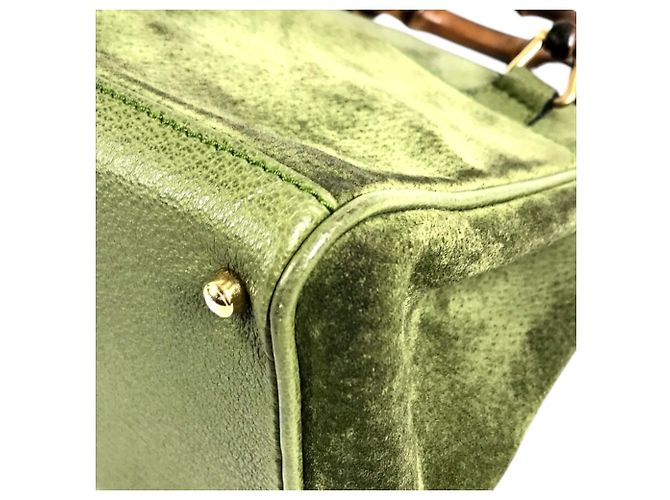 Borsa a spalla Gucci Vintage Bamboo in camoscio Verde - vista 9