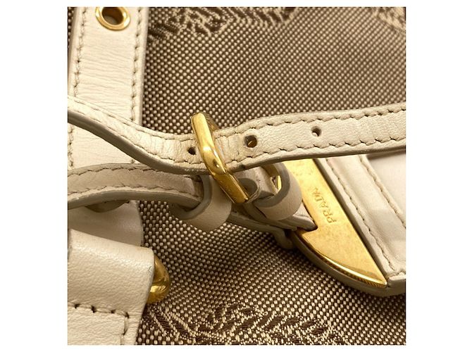 Prada Logo Tote Bag in Canvas Brown Cream - view 10