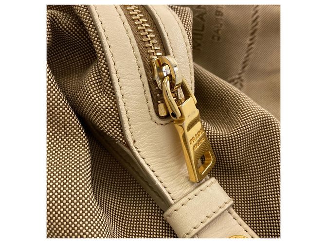 Prada Logo Tote Bag in Canvas Brown Cream - view 11