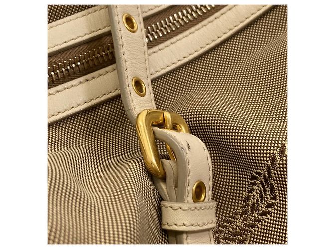Prada Logo Tote Bag in Canvas Brown Cream - view 12