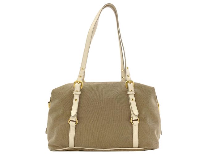 Prada Logo Tote Bag in Canvas Brown Cream - view 2