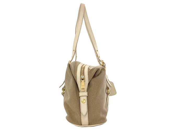 Prada Logo Tote Bag in Canvas Brown Cream - view 3