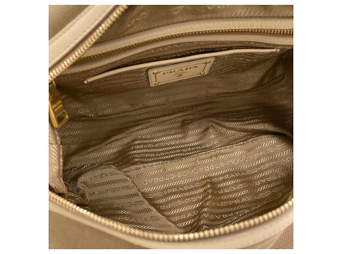 Prada Logo Tote Bag in Canvas Brown Cream - view 5