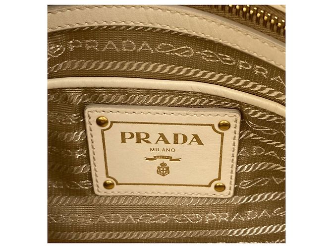 Prada Logo Tote Bag in Canvas Brown Cream - view 6