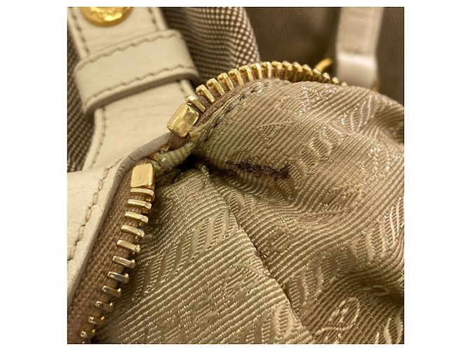 Prada Logo Tote Bag in Canvas Brown Cream - view 8
