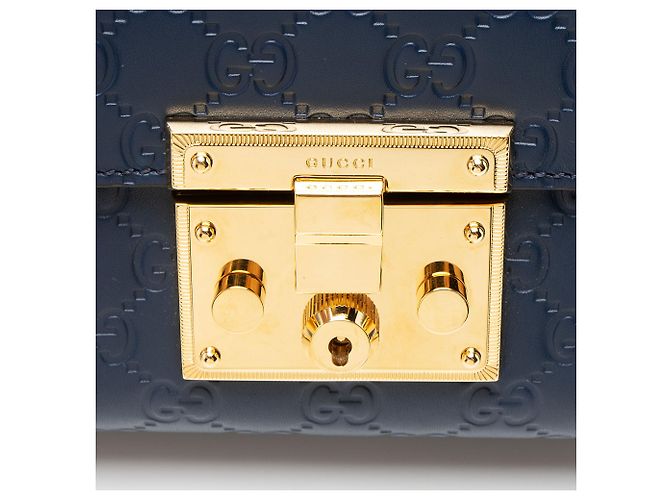 Padlock Borsa a spalla piccola Gucci Guccissima in pelle con lucchetto Blu - vista 9
