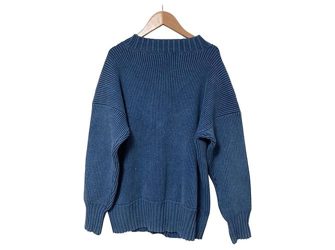 Autre Marque Spick and Span Rippstrick-Cardigan mit V-Ausschnitt und Perlmuttknöpfen Blau - Ansicht 2