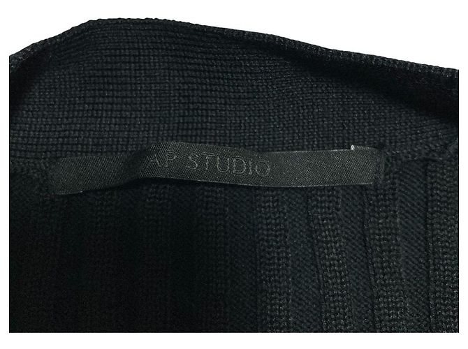 Autre Marque AP STUDIO Cardigã longo em malha de seda e algodão Preto - vista 6