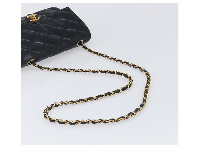 CHANEL Matelasse Chain Shoulder Bag Lamb Skin Black Gold Tone CC - vista 7