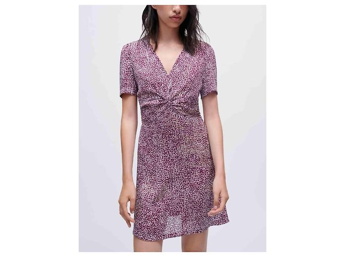 Maje Kleid mit Leopardenprint V-Ausschnitt Weiß Lila - Ansicht 5