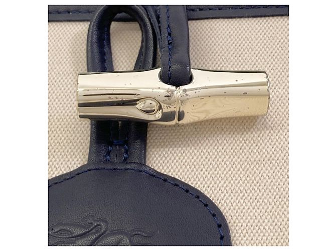 Longchamp Le Roseau Tote Bag Weiß Marineblau - Ansicht 12