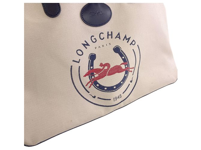 Longchamp Le Roseau Tote Bag Weiß Marineblau - Ansicht 9