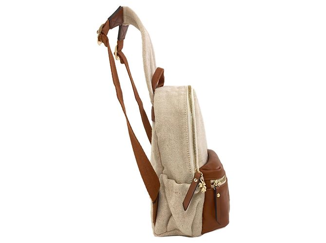 Chloé Kids Line Canvas Backpack Brown Beige - view 3