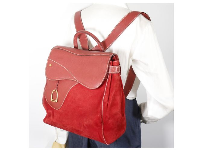 Zaino Gucci in camoscio e pelle rossa Rosso - vista 20