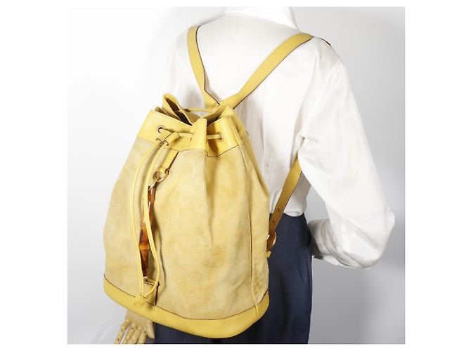 Borsa a tracolla Gucci in camoscio e pelle gialla Giallo - vista 19