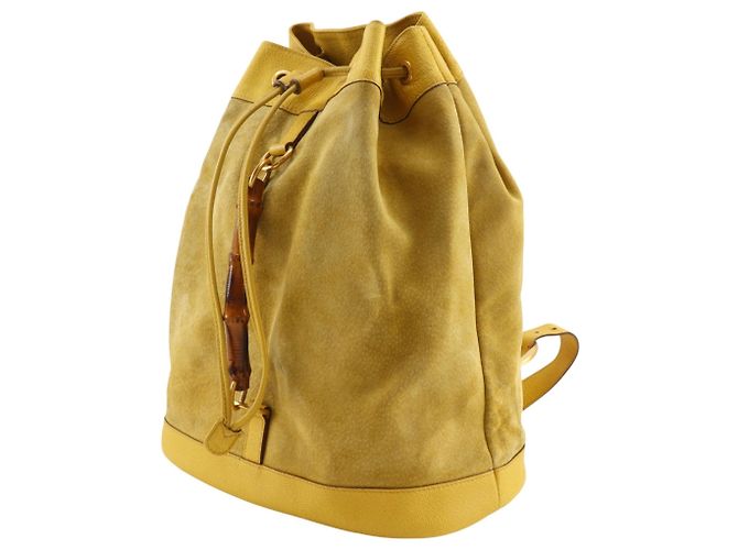 Borsa a tracolla Gucci in camoscio e pelle gialla Giallo - vista 2