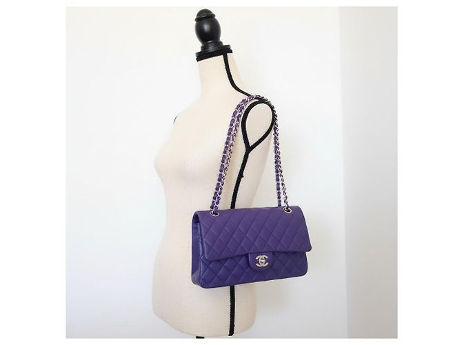 Timeless Borsa Chanel Classic Medium Flap Pelle Matelassé Viola Porpora - vista 10