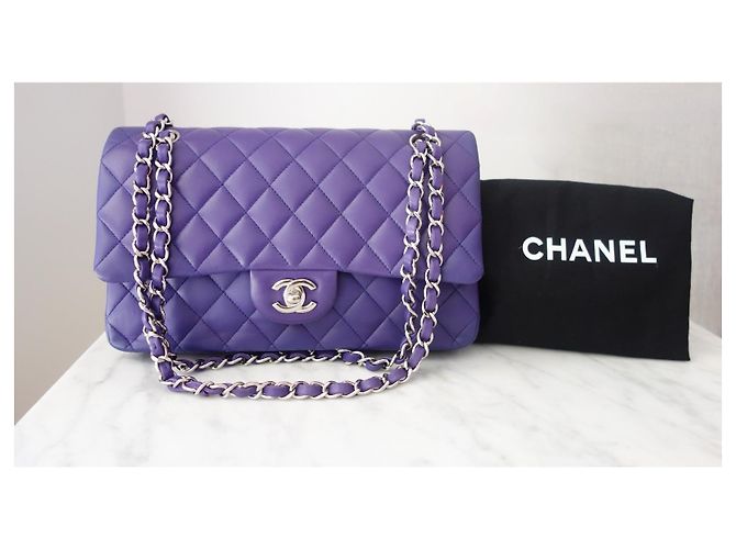 Timeless Borsa Chanel Classic Medium Flap Pelle Matelassé Viola Porpora - vista 11