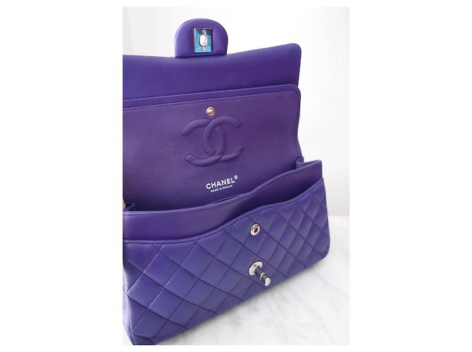 Timeless Borsa Chanel Classic Medium Flap Pelle Matelassé Viola Porpora - vista 15