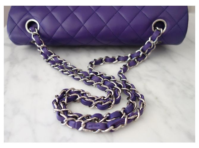 Timeless Borsa Chanel Classic Medium Flap Pelle Matelassé Viola Porpora - vista 5
