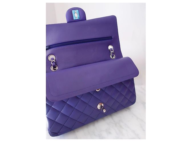 Timeless Borsa Chanel Classic Medium Flap Pelle Matelassé Viola Porpora - vista 8