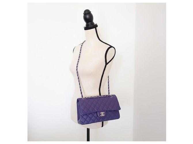 Timeless Borsa Chanel Classic Medium Flap Pelle Matelassé Viola Porpora - vista 9